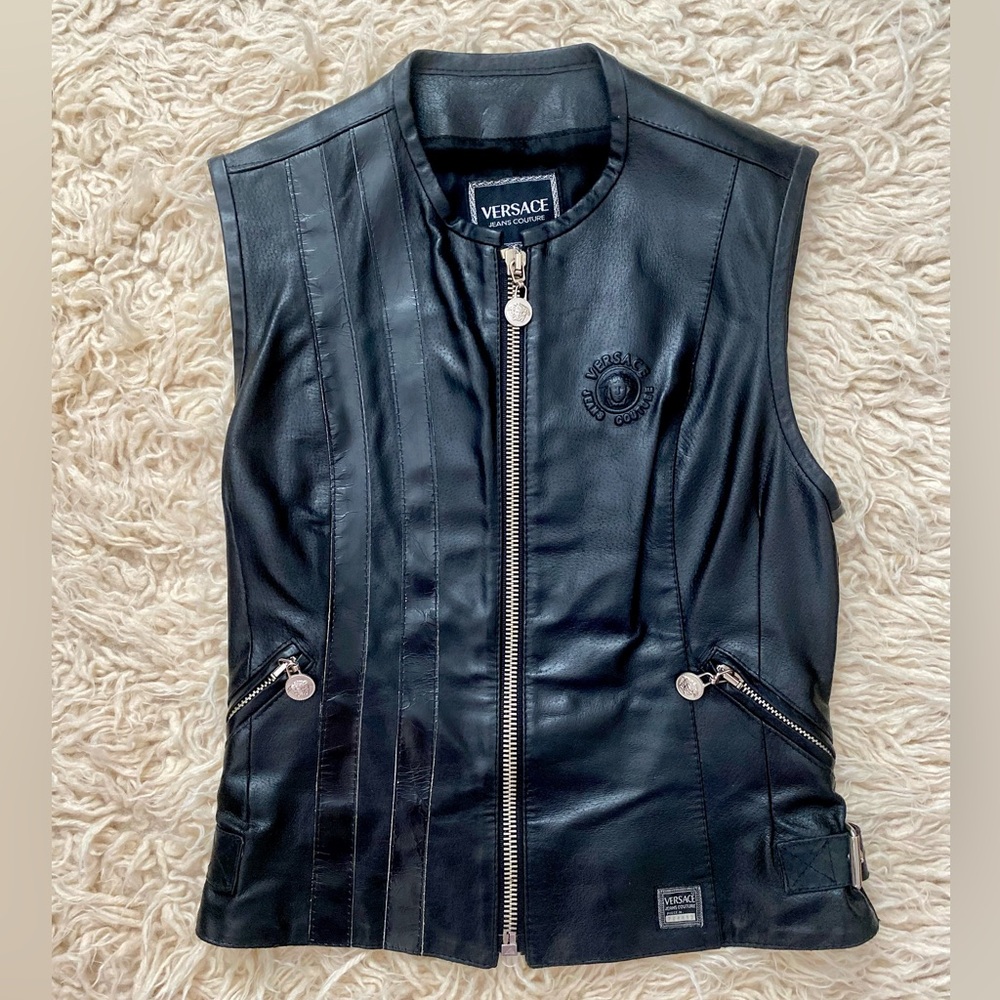 Vintage 90s Versace Jeans Leather Vest, XS